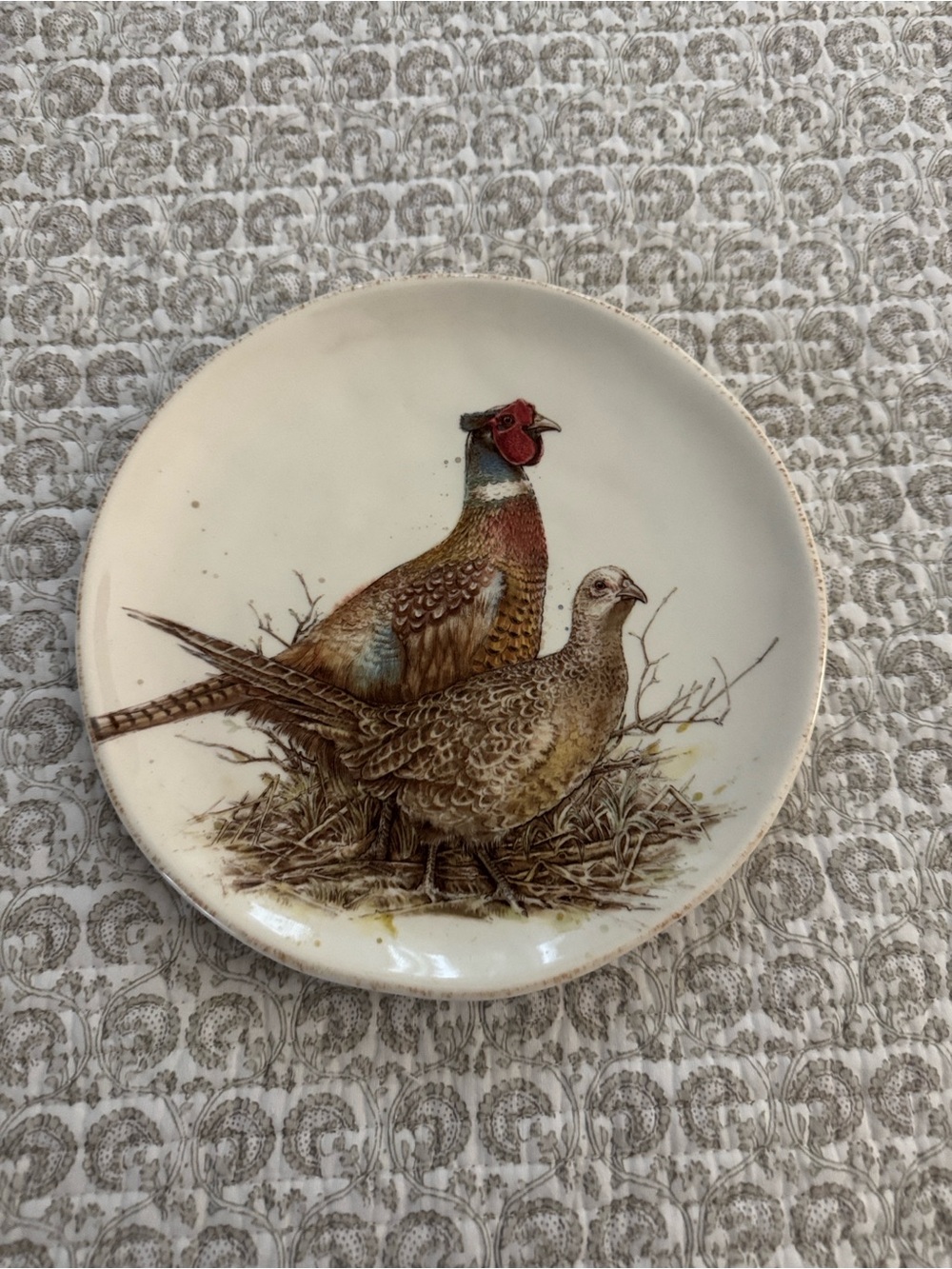 Southern Living Pheasant Accent Plate in Cream, Brown and Red